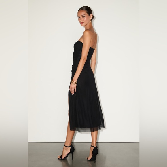 Lulus Chania Black Strapless Midi Dress Size Large NWT Wedding Guest Cocktail - Picture 3 of 11